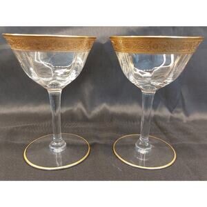 Rambler Rose Clear by Tiffin-Franciscan set of 2 Champagne/Tall Sherbet-Toasting